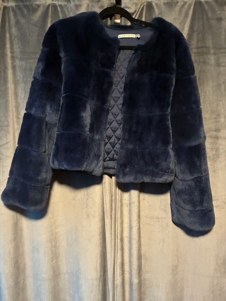 Alice + Olivia Navy Fur Cropped Jacket